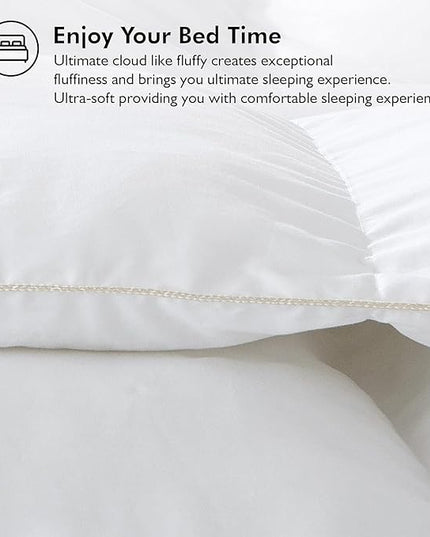 Luxurious Oversized Queen 98" x 98" Size Goose Down Fiber Waterfowl Feather Fiber Comforter Duvet, 100% Egyptian Cotton Cover, 56 oz. Fill Weight, Baffle Box Design, White Solid - LeafyLoom