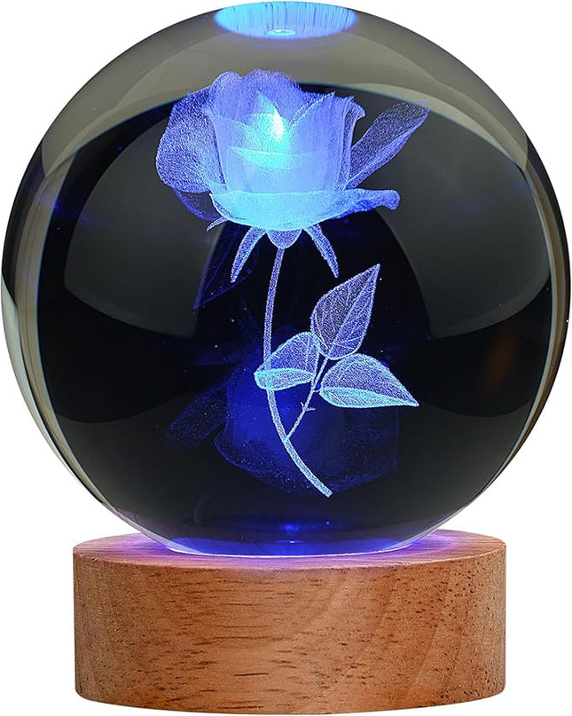 Rose Lamp Romantic Gifts for Her, Large 3D Rose Night Light, Crystal Light up Rose Lamp 16 Color Changing with Remote Control for Bedroom Decor, Only Rose Lamp - LeafyLoom