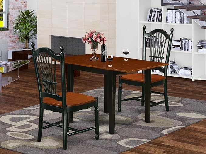 East West Furniture NDDO3-BCH-W Norden 3 Piece Modern Set Contains a Rectangle Wooden Table with Dropleaf and 2 Dining Room Chairs, 30x48 Inch, Black & Cherry - LeafyLoom