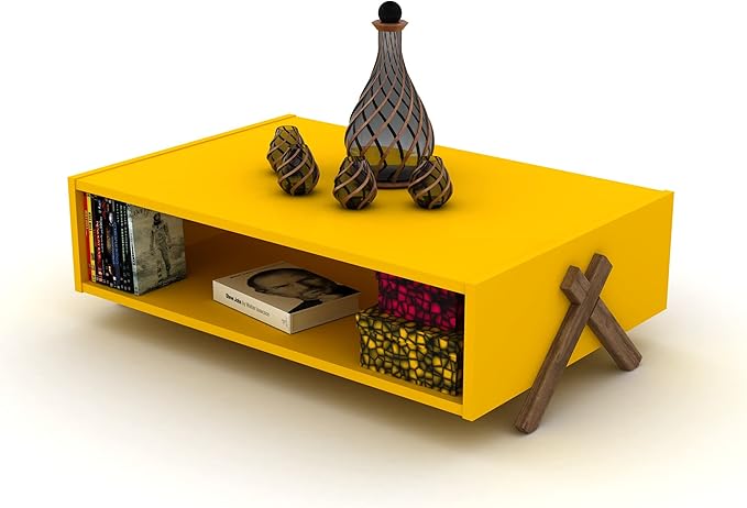 NicBex Coffee Table Wooden Coffee Table with Storage Rectangle Center Tables with Open Shelf and Metal Frame Dining Table for Living Room, Dining Room, Office, and Bedroom,35.4" W, Yellow - LeafyLoom
