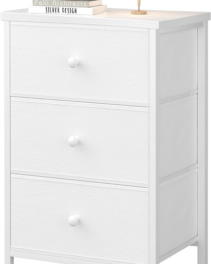 BOLUO White Night Stand with Drawers 3 Drawer Dresser for Bedroom, Tall Nightstand for Closet Dorm Modern Bedside Table - LeafyLoom