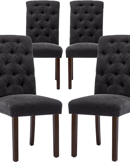 COLAMY Button Tufted Dining Chairs Set of 4, Parsons Upholstered Fabric Dining Room Chairs Kitchen Chairs with Wood Legs and Padded Seat, Black - LeafyLoom