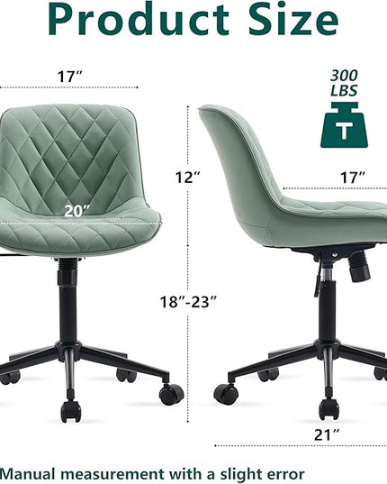 YOUNUOKE Office Chair Armless Leather Desk Chair with Wheels Thick Upholstery Computer Chair Small Cute Home Office Chair Swivel Rolling Task Chairs, Mint Green - LeafyLoom