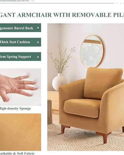 COLAMY Velvet Accent Chair with Storage Ottoman Set of 2, Upholstered Barrel Arm Chair with Footrest, Modern Living Room Chair with Back Pillow, Cream - LeafyLoom