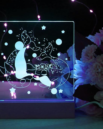 2Pack 6" Wood Rectangle Display Pedestal,Wooden Rectangle Colorful Lights Display Base for Acrylic and Plexiglass,Wood Night LED Light Lamp Base - LeafyLoom
