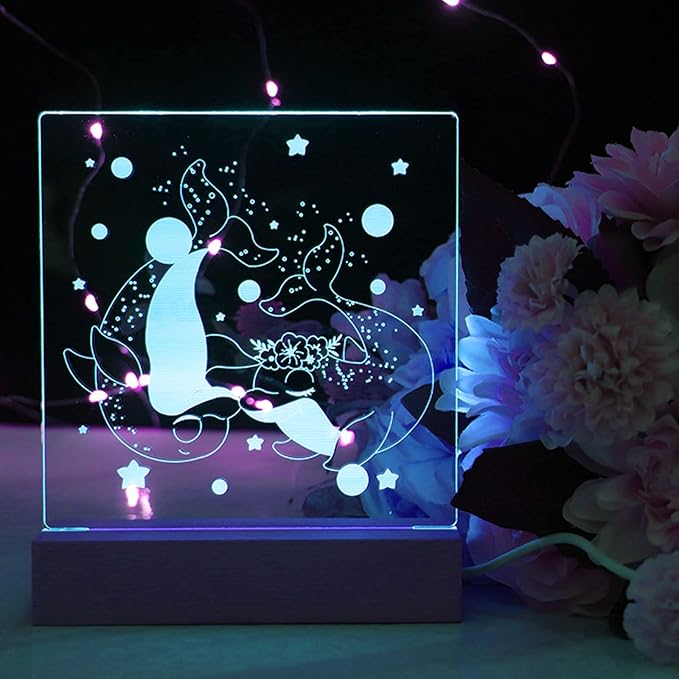 2Pack 6" Wood Rectangle Display Pedestal,Wooden Rectangle Colorful Lights Display Base for Acrylic and Plexiglass,Wood Night LED Light Lamp Base - LeafyLoom