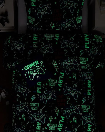 Kids Comforter Set Twin Size for Boys, Glow in The Dark Black Gamer Bedding Set Twin-1 Twin Comforter, 1 Decor Pillow, 1 Pillow Sham - LeafyLoom