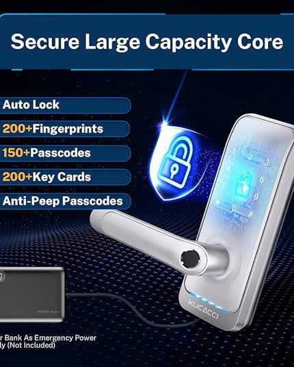 Keypad Smart Door Lock with Handle: Kucacci Keyless Entry Smart Lock for Front Door - Electronic Code for Exterior Door - Retrofit Knob Deadbolt Lock(Silver) KeylessLockforSmartHome