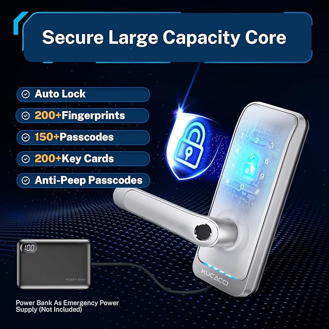 Keypad Smart Door Lock with Handle: Kucacci Keyless Entry Smart Lock for Front Door - Electronic Code for Exterior Door - Retrofit Knob Deadbolt Lock(Silver) KeylessLockforSmartHome