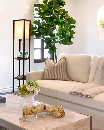 Brightech Maxwell – Modern Shelf Floor Lamp with USB Ports, Wireless Charging & Outlet – Versatile Corner Display and Lamp with Shelves, Storage Solution for Living Room, Office, Bedroom - LeafyLoom