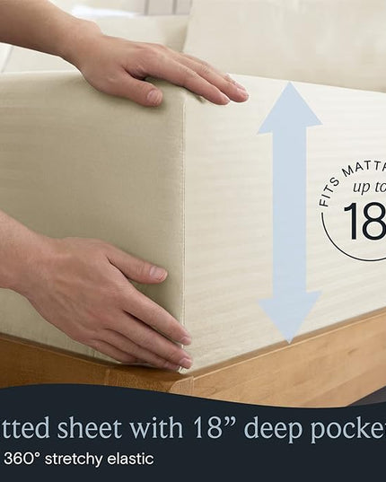 LuxClub 6 PC Full Size Sheet Set Bed Sheets, Breathable Luxury Bed Sheets, Deep Pockets 18" Wrinkle Free Cooling Bed Sheets Machine Washable Hotel Bedding (Full, Striped Cream) - LeafyLoom