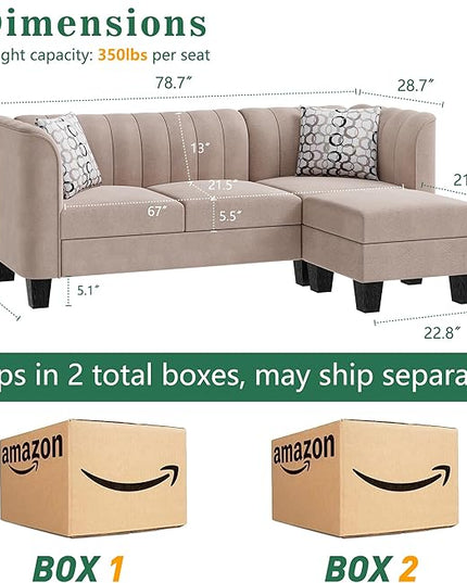Shintenchi Upgraded Convertible Sectional Sofa Couch, 3 Seat L Shaped Sofa with High Armrest Linen Fabric Small Couch Mid Century for Living Room, Apartment and Office (Beige) - LeafyLoom