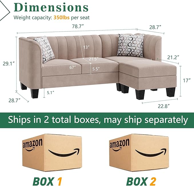 Shintenchi Upgraded Convertible Sectional Sofa Couch, 3 Seat L Shaped Sofa with High Armrest Linen Fabric Small Couch Mid Century for Living Room, Apartment and Office (Beige) - LeafyLoom
