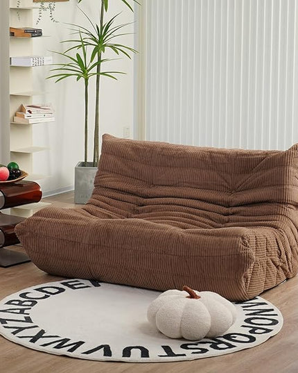 N&V Fireside Loveseat, Mid Century Armless Twin Size Floor Sofa, Soft Premium Corduroy Floor Lounge Chair, Foam Sofa Accent Chair for Living Room Bedroom and Office, Brown Sugar - LeafyLoom