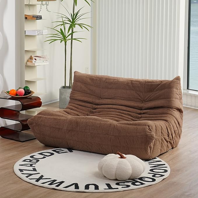 N&V Fireside Loveseat, Mid Century Armless Twin Size Floor Sofa, Soft Premium Corduroy Floor Lounge Chair, Foam Sofa Accent Chair for Living Room Bedroom and Office, Brown Sugar - LeafyLoom