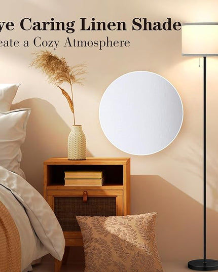 Floor Lamp for Living Room, 3 Color Temperature LED Floor Lamp, Modern Simple Standing Lamp for Bedroom, Pull Chain Tall Lamp with White Lampshade, Minimalist Pole Lamp Stand Up Lamp for Home Office - LeafyLoom
