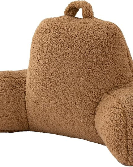 A Nice Night Sherpa Fleece Flannel Reading Pillow Bed Wedge Children Backrest with Arms Back Support for Sitting Up in Bed/Couch,Khaki - LeafyLoom
