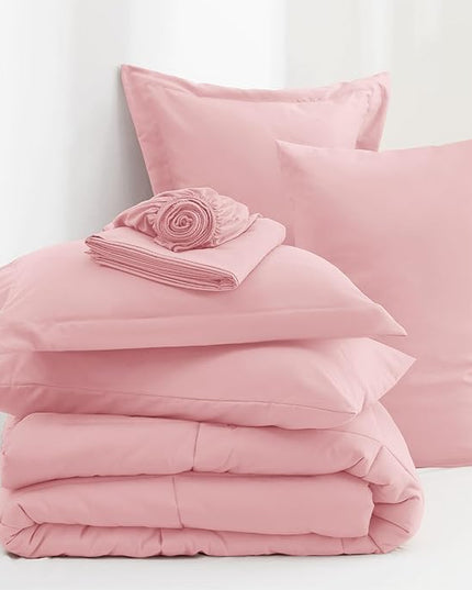 Bedsure Pink Full Size Comforter Set - 7 Pieces Solid Full Bed in a Bag, Full Bed Set Pink with Comforters, Sheets, Pillowcases & Shams - LeafyLoom