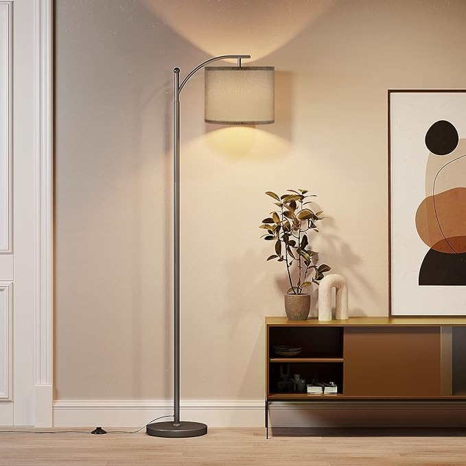 SUNMORY Dimmable Floor Lamp with Remote Control, Lamp for Living Room Stepless Color Temperature and Brightness, Standing Lamp for Bedroom and Office with 1H Timer, Gray Floor Lamp with Gray Shade - LeafyLoom