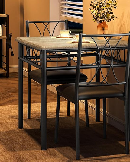 Dining Table Set for 2, 3 Piece Kitchen Table Set with 2 Upholstered Chairs, Square Kitchen Table Set for Small Space, Apartment, Dining Room, Retro Gray - LeafyLoom