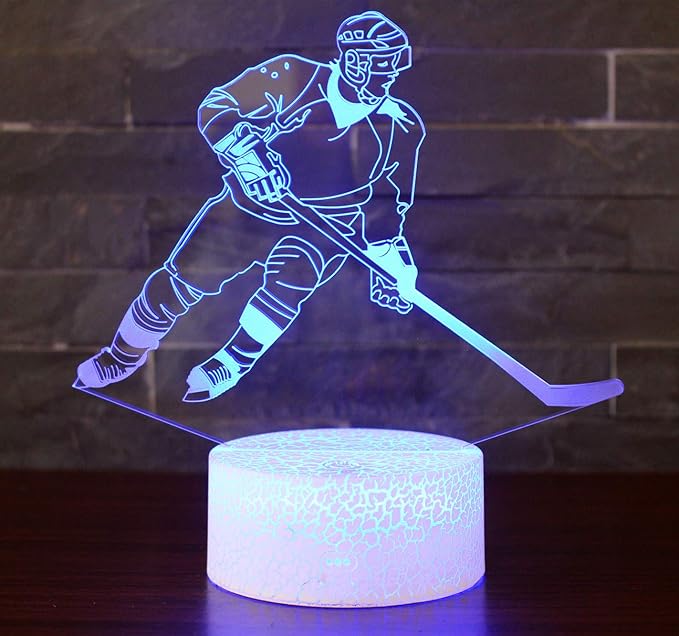 WMH Hockey Night Light with 7 Colors Changing- LED 3D Optical Illusion Lamp for Kids Room Decor and Hockey Fans (Hockey) - LeafyLoom