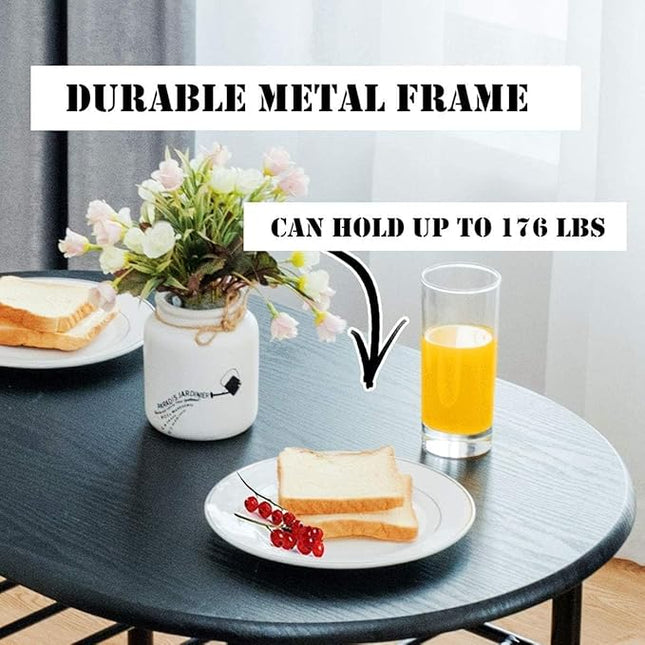 LUARANE 3 Piece Dining Table Set, Small Dining Table for 2 w/Metal Frame & Wine Rack, Breakfast Nook Table Set for Home Bistro Pub Apartment Kitchen Dining Room Cafe (Black) - LeafyLoom