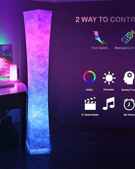 Soft Light Floor Lamp, 52" LEONC Twist RGB Color Changing Tyvek Fabric Shade Dimmable Remote Control and 2 Smart LED Bulbs for Livingroom… - LeafyLoom