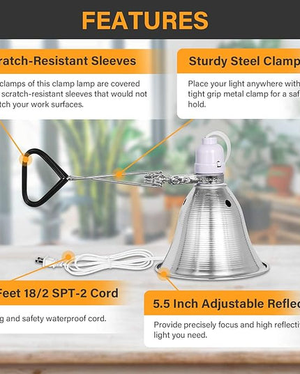 Simple Deluxe Clamp Lamp Light with 5.5 Inch Aluminum Reflector up to 60 Watt E26 Socket (no Bulb Included) 6 Feet 18/2 SPT-2 Cord, Silver and White, 4 Pack - LeafyLoom