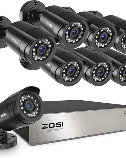 ZOSI 3K Lite 8CH Home Security Camera System Outdoor Indoor, AI Human/Vehicle Detection, Night Vision, H.265+ 5MP Lite 8 Channel CCTV DVR, 8pcs 1080P 1920TVL Surveillance Bullet Cameras (No HDD) ZOSI