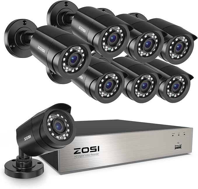 ZOSI 3K Lite 8CH Home Security Camera System Outdoor Indoor, AI Human/Vehicle Detection, Night Vision, H.265+ 5MP Lite 8 Channel CCTV DVR, 8pcs 1080P 1920TVL Surveillance Bullet Cameras (No HDD) ZOSI