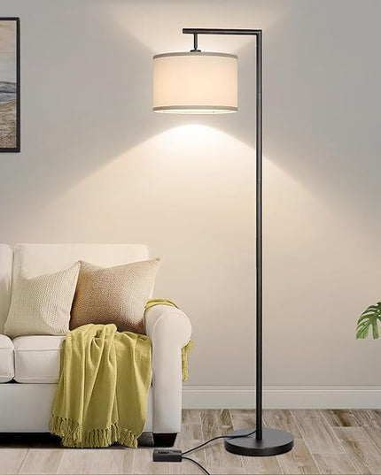 Boncoo Black Floor Lamp, Dimmable Floor Lamp for Living Room, Modern Standing Lamp with Adjustable Drum Shade, Tall Reading Light Corner Lamp Suitable for Couch, Bedroom, Office (Bulb Included) - LeafyLoom
