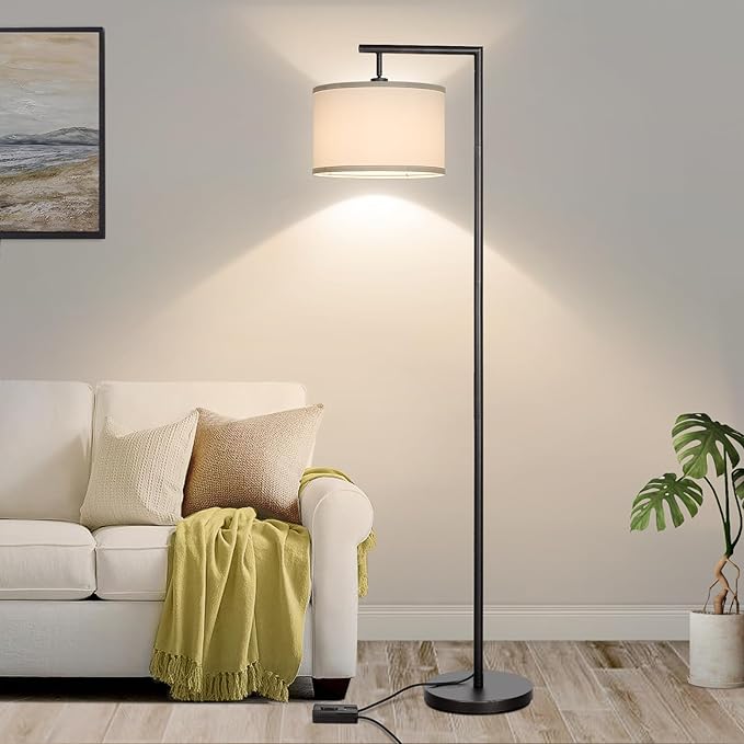 Boncoo Black Floor Lamp, Dimmable Floor Lamp for Living Room, Modern Standing Lamp with Adjustable Drum Shade, Tall Reading Light Corner Lamp Suitable for Couch, Bedroom, Office (Bulb Included) - LeafyLoom