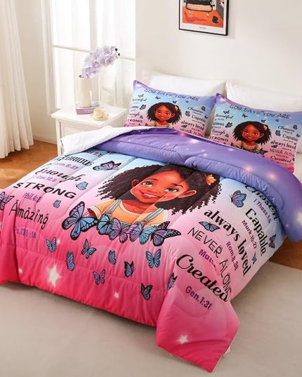 Black Girl Comforter Set Twin for Kids Teens,God Says You are Comforter Set for Black Women,Black Girl Magic Bedding Set,African American Girl Bed Bedroom Set - LeafyLoom