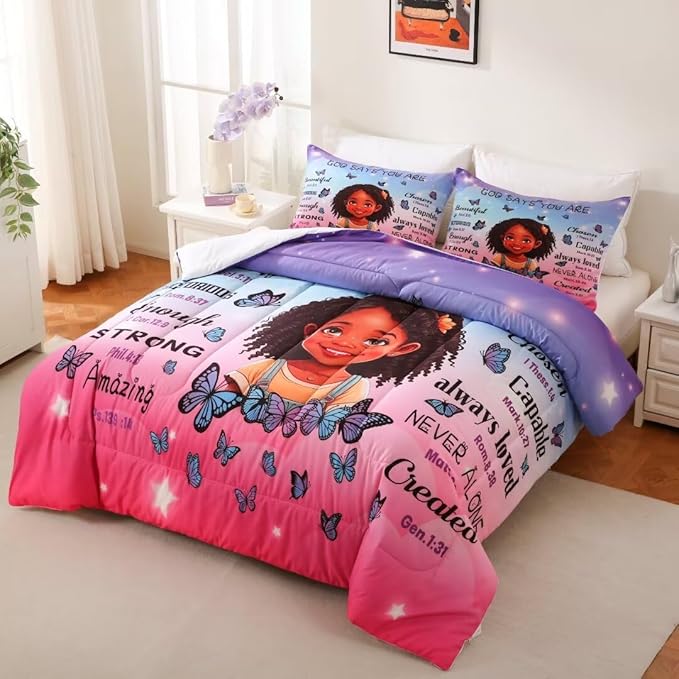 Black Girl Comforter Set Twin for Kids Teens,God Says You are Comforter Set for Black Women,Black Girl Magic Bedding Set,African American Girl Bed Bedroom Set - LeafyLoom