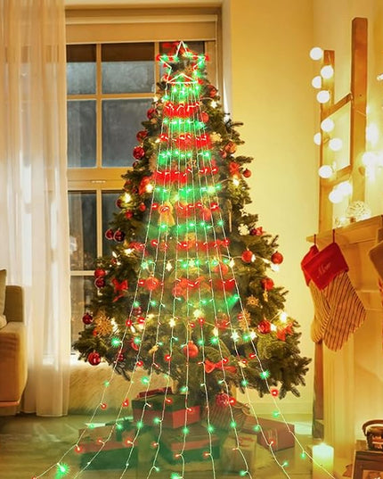 PUHONG Christmas Decoration Outdoor Star String Lights,320 LED Christmas Lights[8 Modes & Waterproof], Lighted Christmas Star for Halloween Xmas New Year Holiday (IronStar-Red+Green) PUHONG