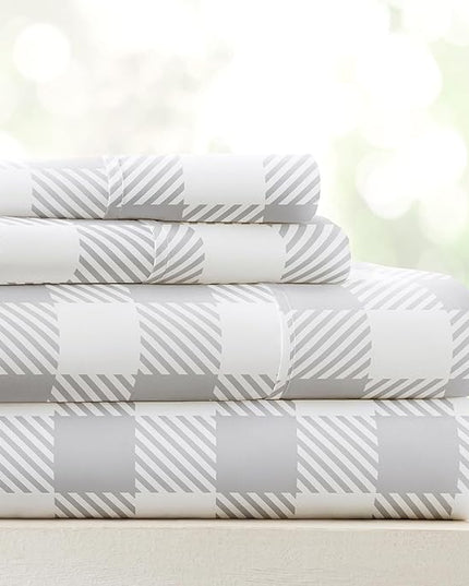 Linen Market 4 Piece Queen Bedding Sheet Set (Light Gray Plaid) - Sleep Better Than Ever with These Ultra-Soft & Cooling Bed Sheets for Your Queen Size Bed - Deep Pocket Fits 16" Mattress - LeafyLoom
