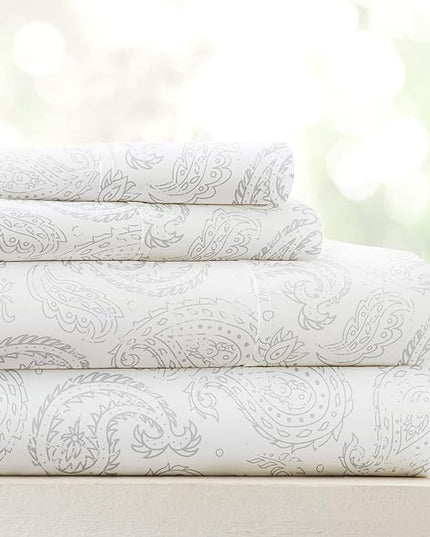 4 Piece California King Bedding Sheet Set (Gray Floral) - Sleep Better Than Ever with These Ultra-Soft & Cooling Bed Sheets for Your Cal King Size Bed - Deep Pocket Fits 16" Mattress - LeafyLoom