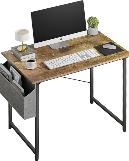 YSSOA Computer Desk Home Office Work Study Writing Modern Simple Table with Headphone Hooks, 32 Inch, Deep Brown - LeafyLoom