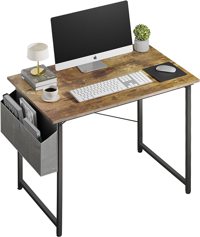 YSSOA Computer Desk Home Office Work Study Writing Modern Simple Table with Headphone Hooks, 32 Inch, Deep Brown - LeafyLoom