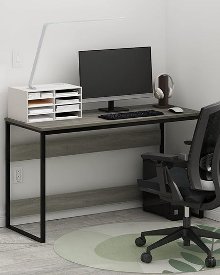 Furinno Moretti Modern Lifestyle Enhanced Study Desk 52 Inch, 52-Inch, French Oak Grey - LeafyLoom