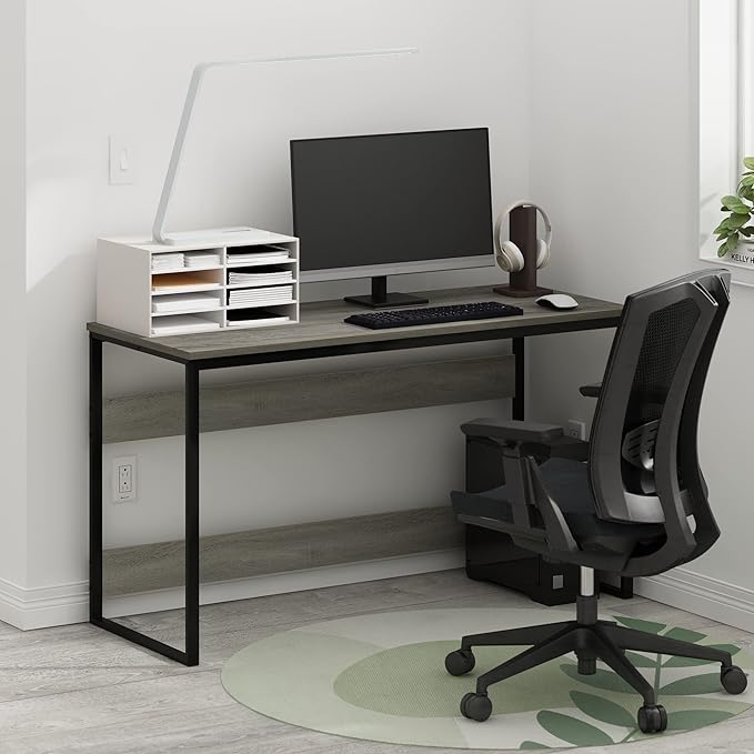 Furinno Moretti Modern Lifestyle Enhanced Study Desk 52 Inch, 52-Inch, French Oak Grey - LeafyLoom