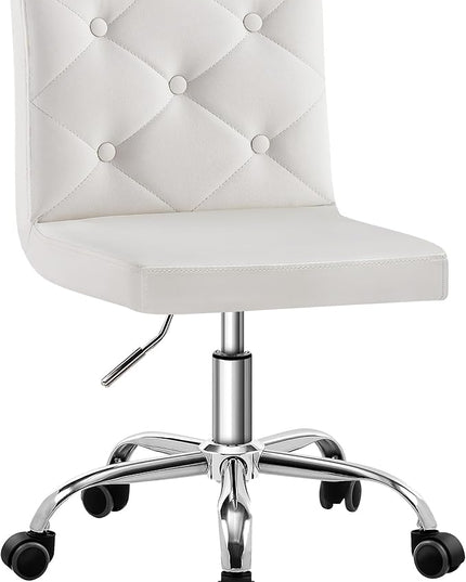 VECELO PU Leather Mid-Back Armless Desk Chair Adjustable Height 360° Rolling Swivel for Home Office Work, White - LeafyLoom
