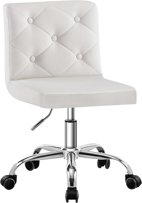 VECELO PU Leather Mid-Back Armless Desk Chair Adjustable Height 360° Rolling Swivel for Home Office Work, White - LeafyLoom