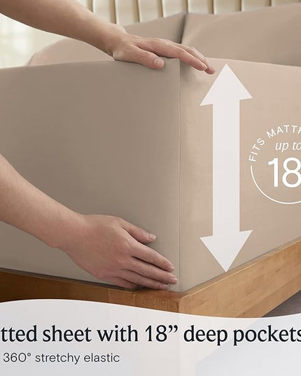 LuxClub Twin Sheets - Soft Twin Bed Sheets for Boys and Girls, 4 PC Deep Pockets 18" Eco Friendly Wrinkle Free Kids Fitted Sheets Machine Washable Hotel Bedding Silky Soft- Light Khaki Twin - LeafyLoom