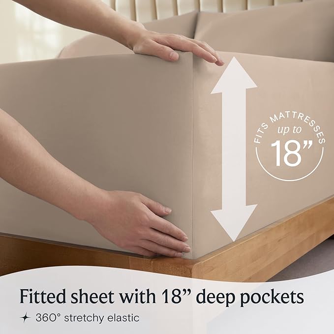 LuxClub Twin XL Sheets - Soft Twin Bed Sheets for-Boys-and-Girls-4 PC Deep Pockets 18" Eco Friendly Wrinkle Free-Kids-Fitted Sheets Machine Washable Hotel Bedding Silky Soft - Light Khaki Twin XL - LeafyLoom