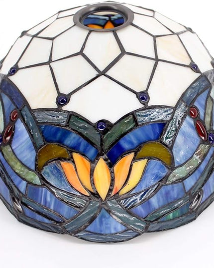 WERFACTORY Tiffany Floor Lamp Blue Lotus Flower Stained Glass Light 12X12X66 Inches Pole Torchiere Standing Corner Torch Uplight Decor Bedroom Living Room Home Office S220 Series - LeafyLoom