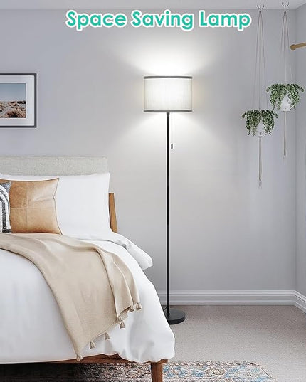 FOLKSMATE Floor Lamp for Living Room, Modern LED Simple Standing Lamps, Minimalist Tall Lamp for Bedroom, Living Room, Office, Kids Room, Reading Light, Black Pole Lamp with Grey Shade, without Bulb - LeafyLoom