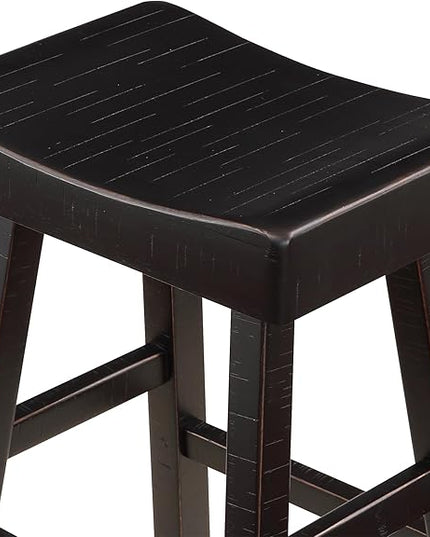 Lexicon Bar Table Set for 3, Small Kitchen table set Kitchen Island Table with 3 Saddle Bar Stools, 4 Piece Dining Table Set for Breakfast Nook, Living Room, Apartment, Counter Height, Black - LeafyLoom