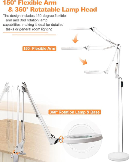 Magnifying Glass with Light Floor Lamp 5X & 12X Zoom Adjustable LED Floor Magnifier Light with 3-Color 10-Brightness, Dust Cover for Reading, Crafts & More Gift Ideal for Father Mother Old - LeafyLoom