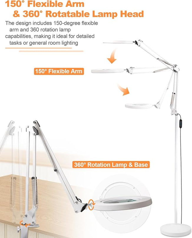 Magnifying Glass with Light Floor Lamp 5X & 12X Zoom Adjustable LED Floor Magnifier Light with 3-Color 10-Brightness, Dust Cover for Reading, Crafts & More Gift Ideal for Father Mother Old - LeafyLoom